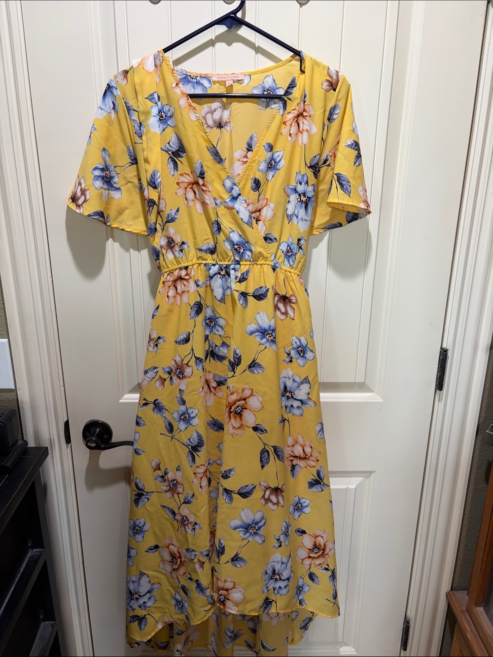 Gibson Latimer Yellow Floral Wrap Midi Dress